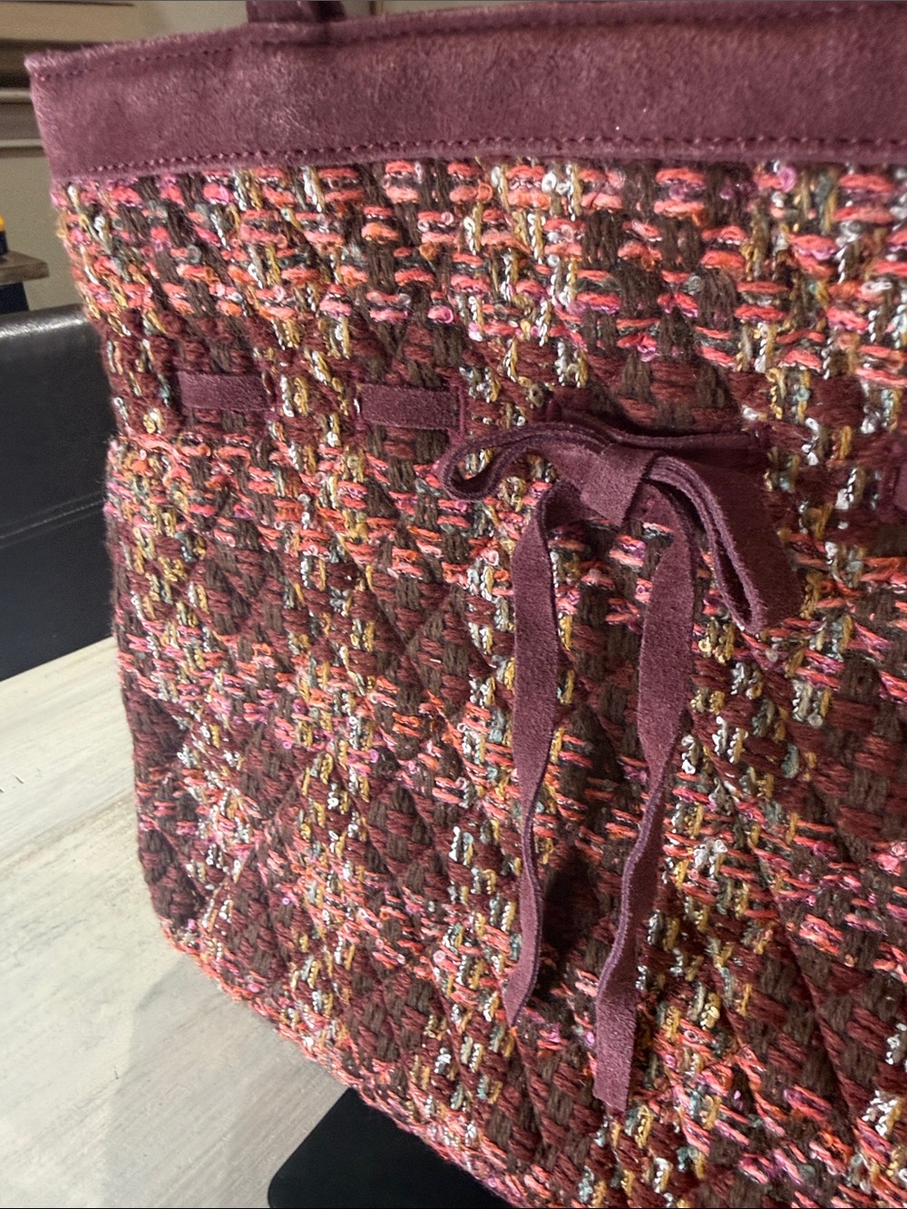 Vera Bradley Cinch Quilted Tweed Tote in Wine and Multicolor - Picture 3 of 7